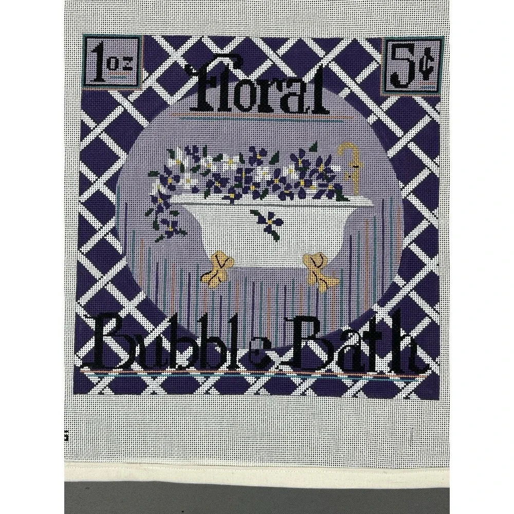 TS Designs Handpainted Needlepoint‎ Canvas - Floral Bubble Bath Purple Flowers